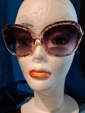 Stylish Floral Oversized Sunglasses - Pink Gradient Lenses NWOTS